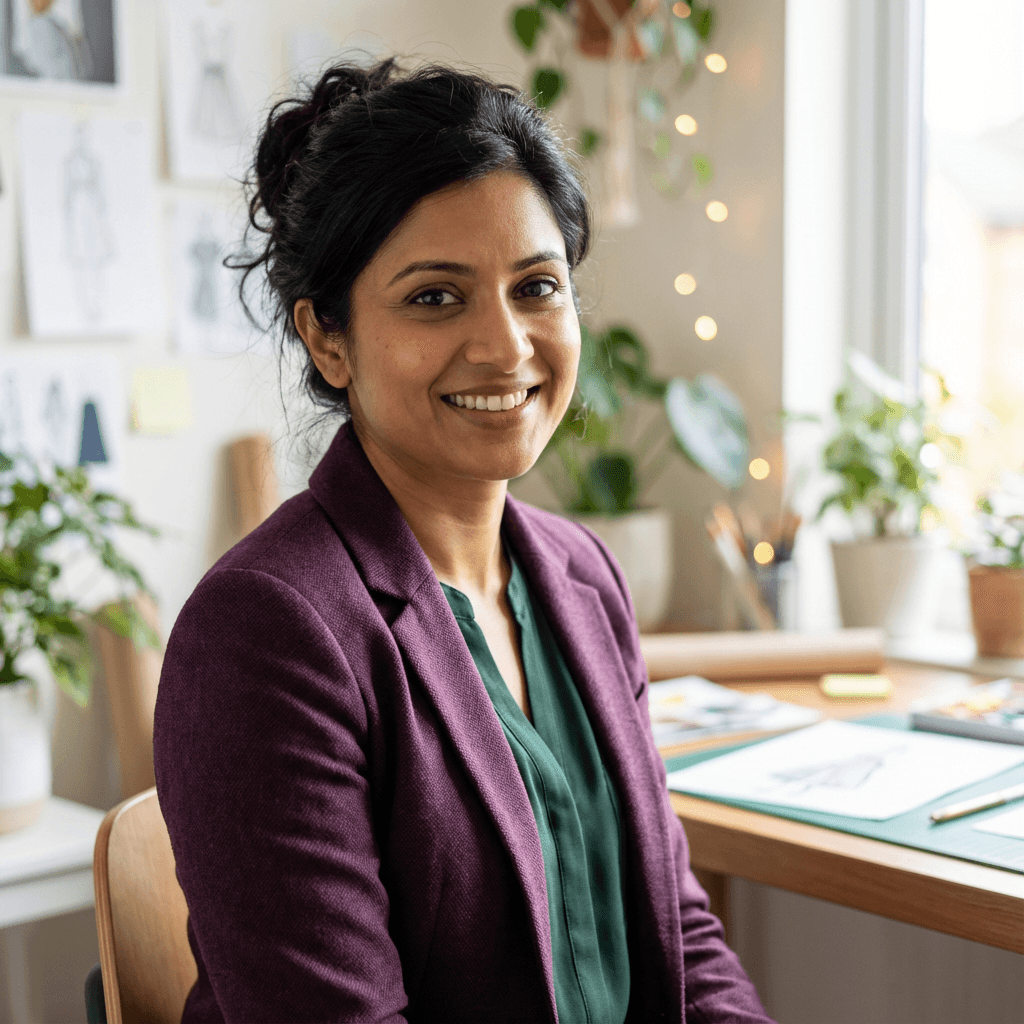 Ananya R. in a casual kurta smiling outside a café