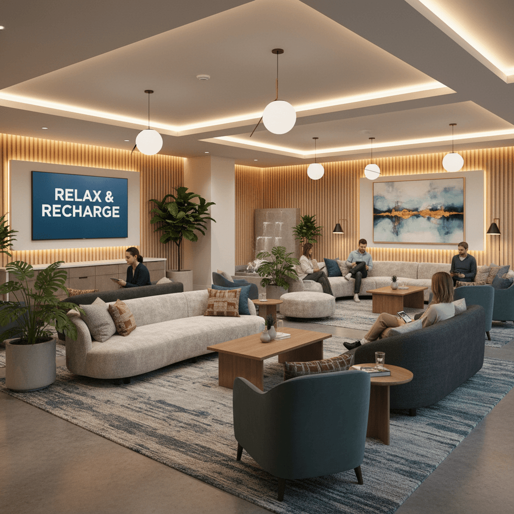 Comfortable waiting lounge with soft seating